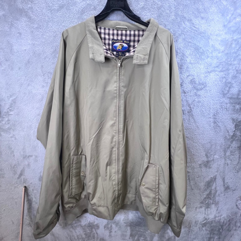 Falcon Bay Mens 4XLT Khaki Tan Harrington Jacket Plaid Lined Windbreaker Vintage